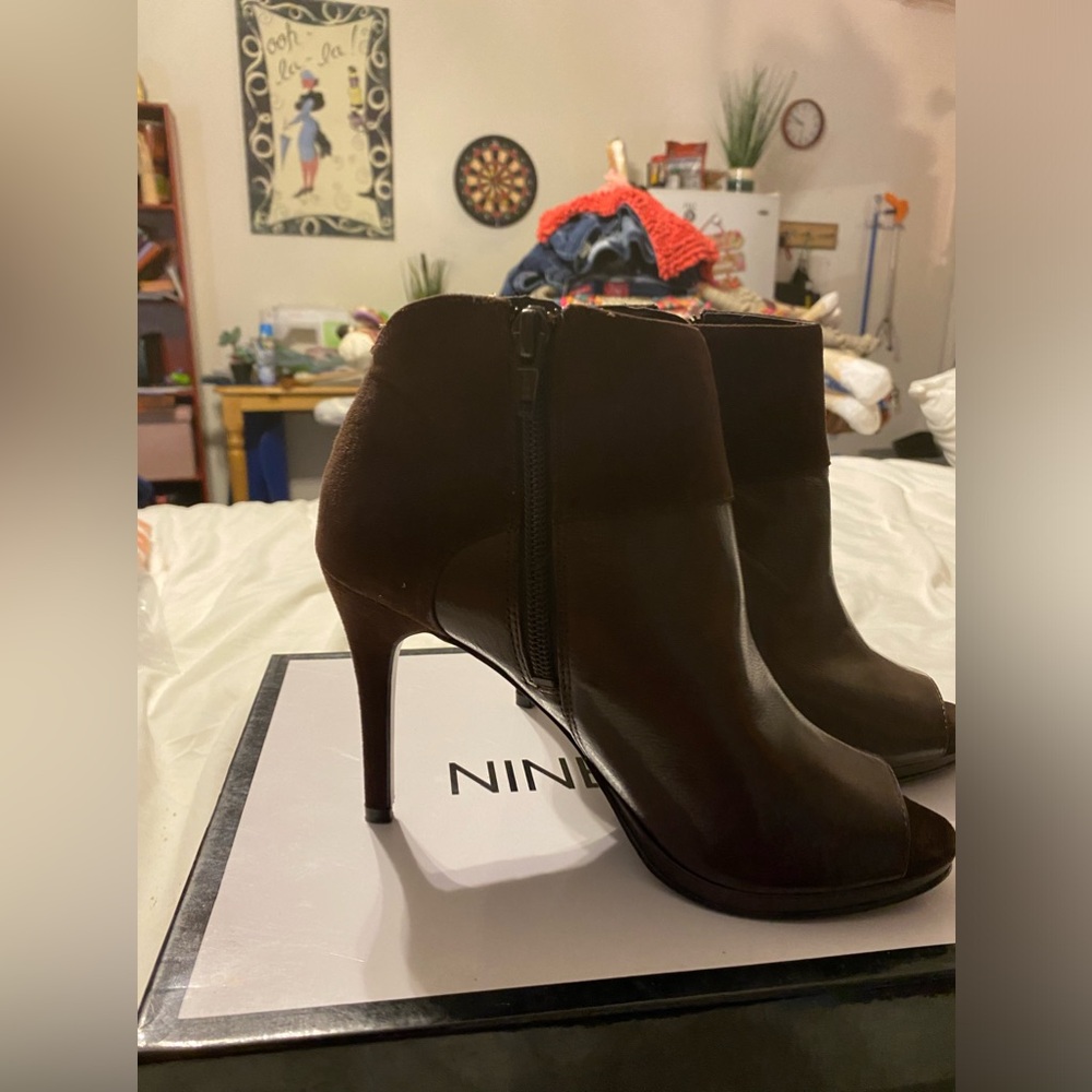Brand new NINIE WEST  5 1/2 M brown soft leather boots. Peek-a-boo toes
